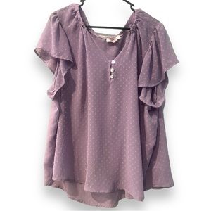 TEMPTED PURPLE SHEER POLK A DOT TOP